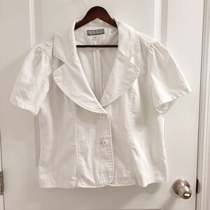 Darvina Cute White Shapely Feminine Cottage Picket Fence Jean Jacket Size Large